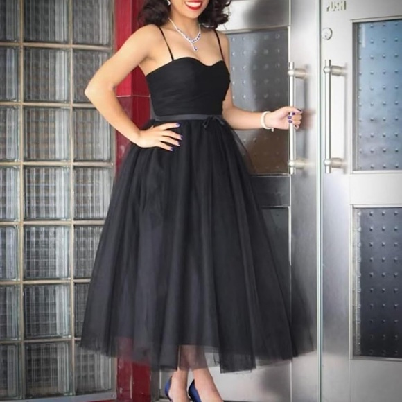 Women’s tulle spaghetti strep tea length dress - Picture 3 of 7